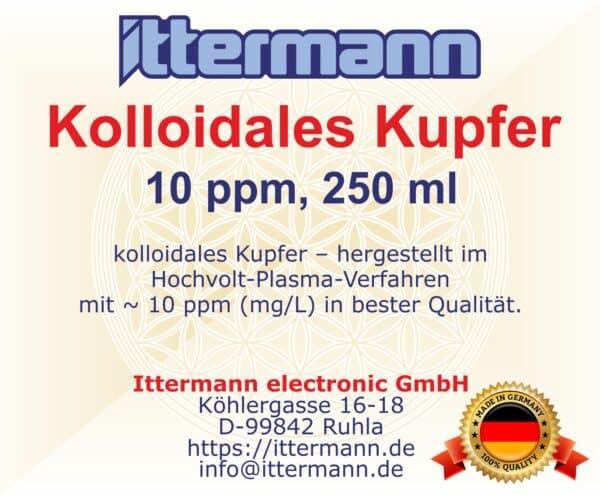 Etikett Kolloidales Kupfer 250 ml 10 ppm